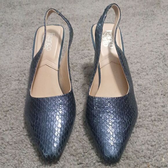 Franco Sarto blue Milano2 snakeskin print Slingback pointed toe heels Sz 10 EUC - Picture 2 of 8
